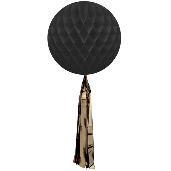 Papier Wabenball schwarz mit goldener Tassel