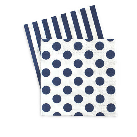 Serviette blau/weiß mit Punkten und Streifen (20)