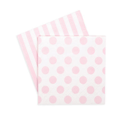 Serviette rosa/weiß mit Punkten und Streifen (20)